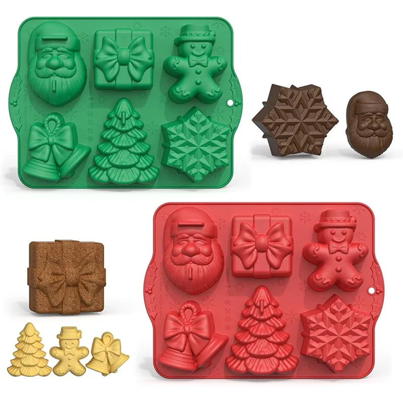

ABLJ 2PCS Large Christmas Silicone Molds Handmade Soap Chocolate Jelly Candy Candles Food Grade Tray 6 Holiday Shape Molds