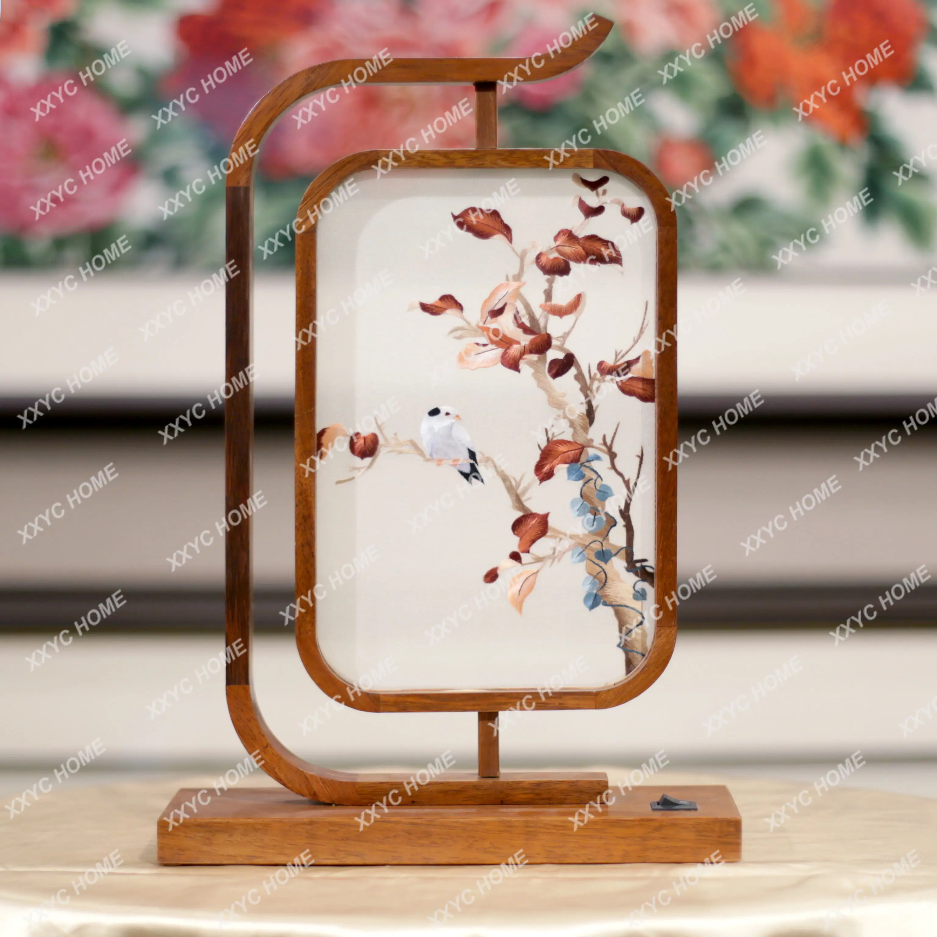 L ornament double-sided embroidery handmade creative characteristic home gift Suzhou embroidery rosewood