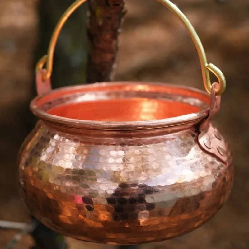 Artisanal Copper Cooking Pot Traditional Miniature Outdoor Stewpot with Red CopperCulinary Vesselfor Essential Camping Cookware