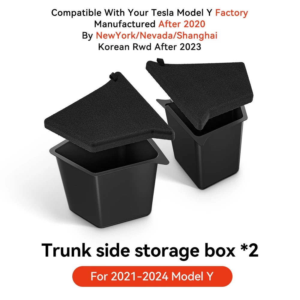 YZ Kofferraum-Seitenstauraumbox für Tesla Model Y Juniper 2025-2026 mit beflockter TPE-Abdeckung, Matte und Trennwand zur zusätzlichen Stauraumnutzung – Detail 5