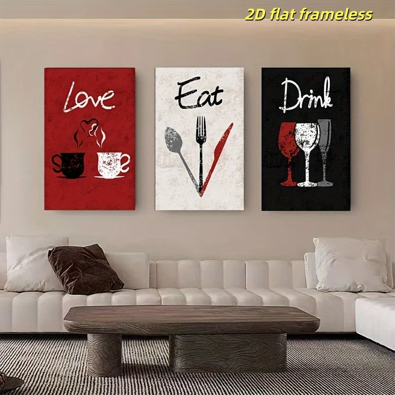 3 red kitchen decoration paintings 