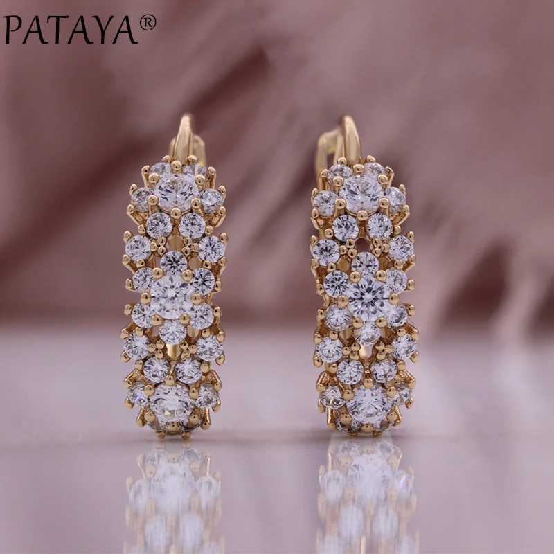 PATAYA Hot 585 Rose Gold Color English Earrings for Women Fashion Natural Zircon Accessories Daily Fine Vintage Jewelry