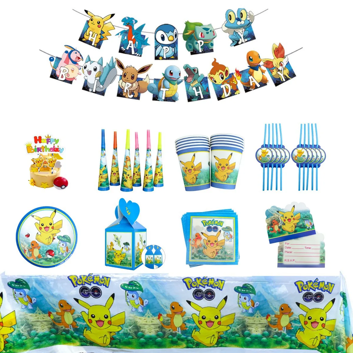 Pokemon Birthday Decorations Pikachu Party Balloons Gifts that children like Banner Backdrop Decor For Boys Kids Party Supplies