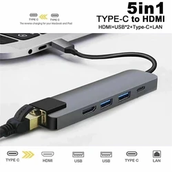 맥북 프로용 USB C 허브 C 타입-4K HD 어댑터, RJ45 네트워크, 1000M 이더넷 랜 충전기 포트 어댑터, 5 인 1