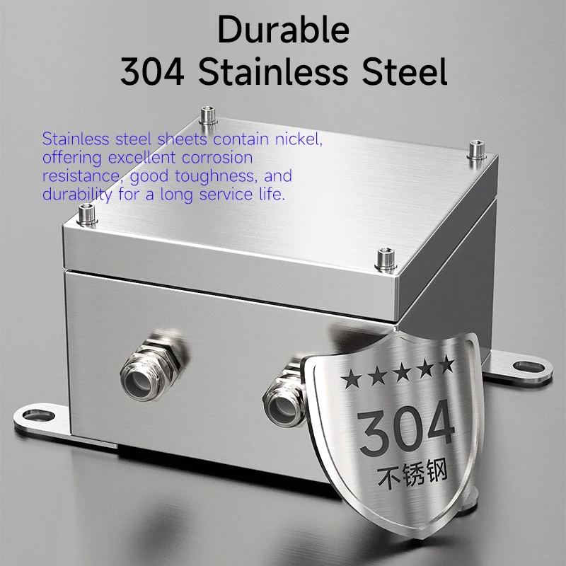 304 Stainless Steel Outdoor Waterproof Junction Box  for Circuit Cable Distribution Weatherproof Enclosure image 4