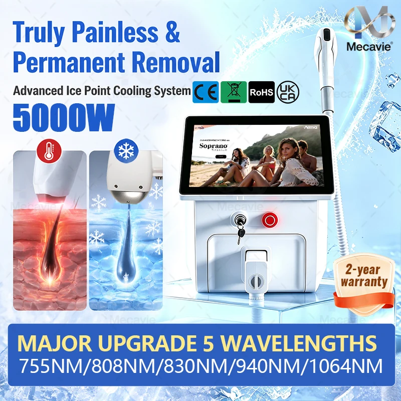 2026 New Diode Laser Hair Removal 755 808 830 940 1064nm 5waves Professional Cooling Head Design Delivers Painless Epilation