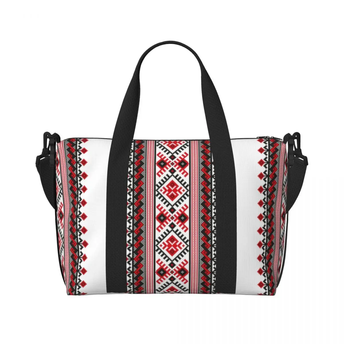 Bolso grande personalizado con bordado Vyshyvanka de Ucrania para mujer, bolso de viaje bohemio geométrico para hombro, bolso de viaje para gimnasio y playa