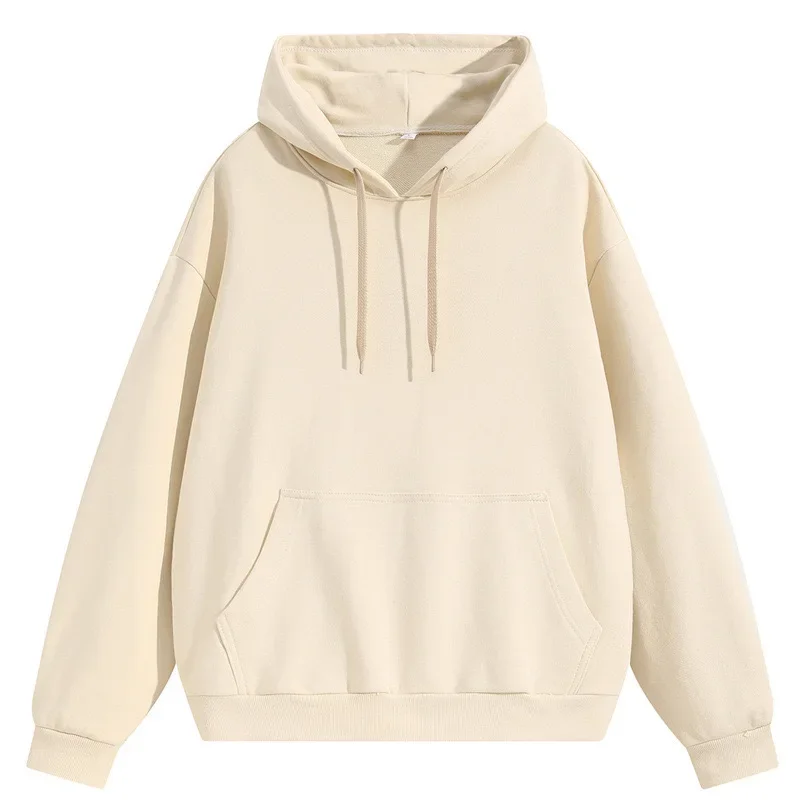 2024 Heavy 300G Spring And Autumn Hooded Solid Color Hoodie Men's Fashion Brand Loose Simple Casual Drawstring Hoodie