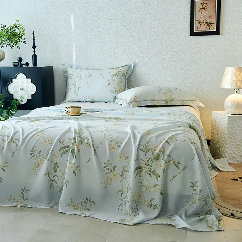 

3 шт., цветы с ботаническим принтом, французский пасторальный стиль, природа, удобная охлаждающая мягкая шелковистая плоская простыня/простынь для кровати и 2 наволочки