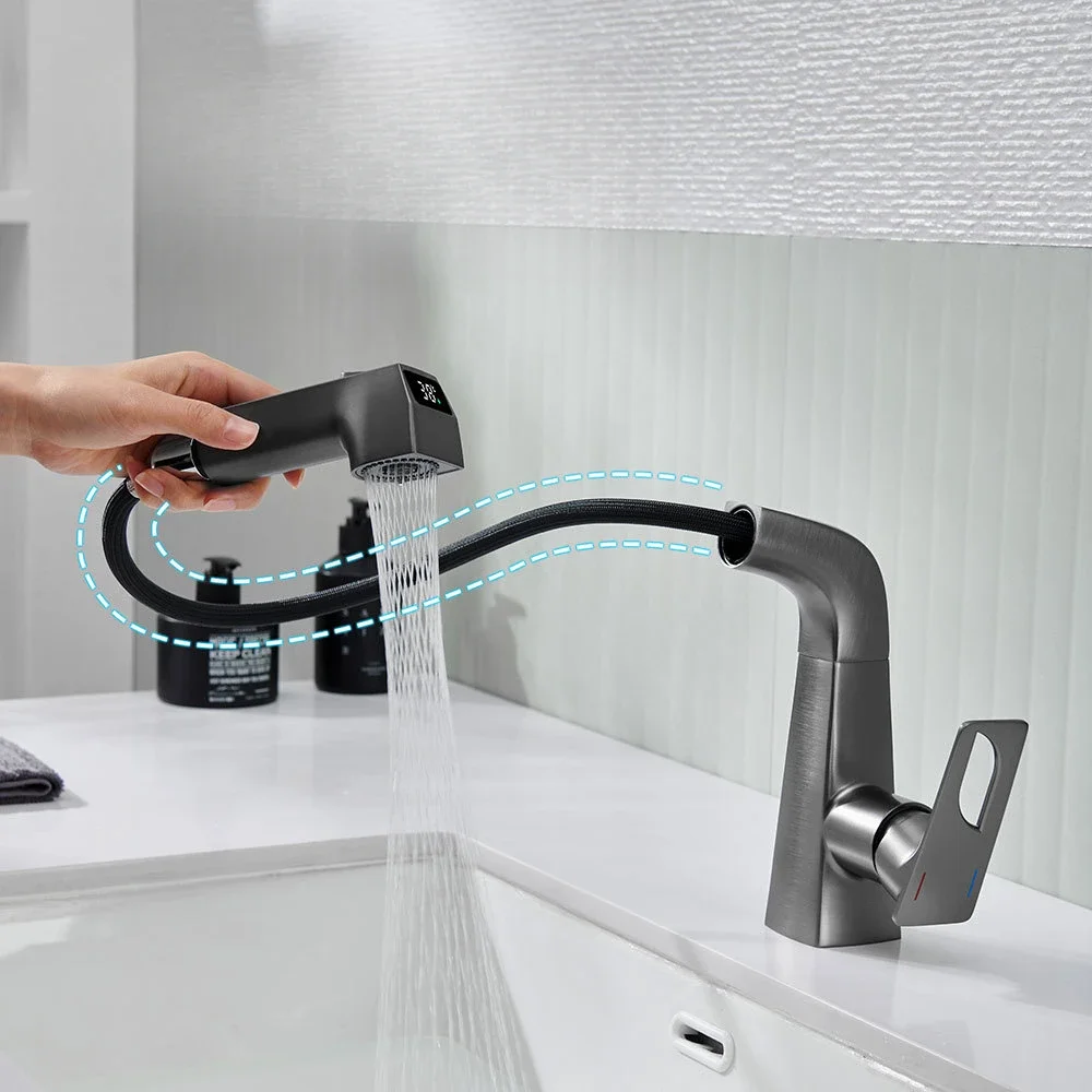 

Cold and Hot Basin Faucet Digital Display Bathroom Basin Small Waist Pull-out Faucet Bathroom Accessories Tap