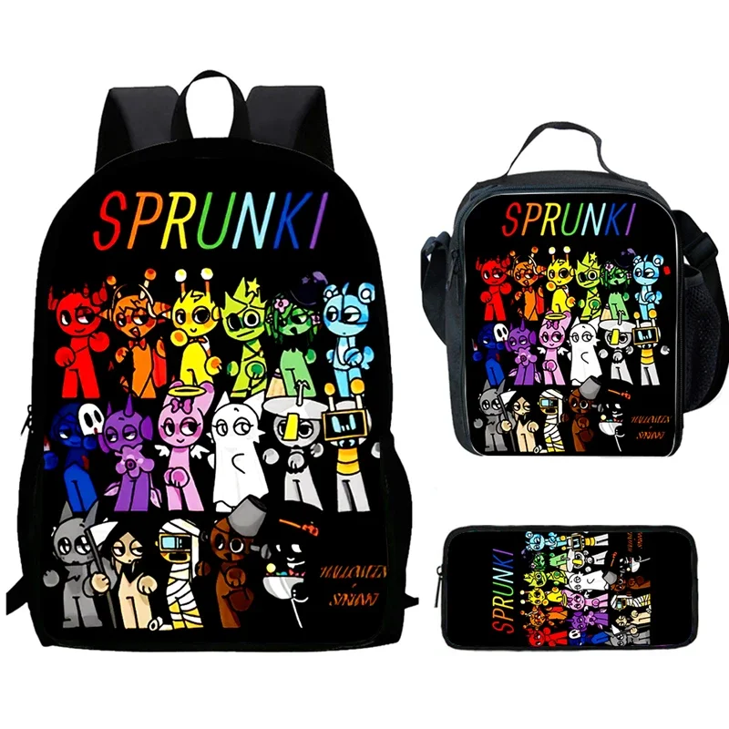 Cartoon Sprunki Child School Backpack With Lunch Bags Pencil Bags For Kindergarten,Light Weight School Bags For Boys Girls