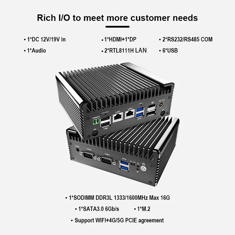 Fanless Industrial IoT Mini PC Intel Core i5 8250U i7 4500U 2xGigabit LAN 2xCOM Industrial Firewall Computer Windows Home Server