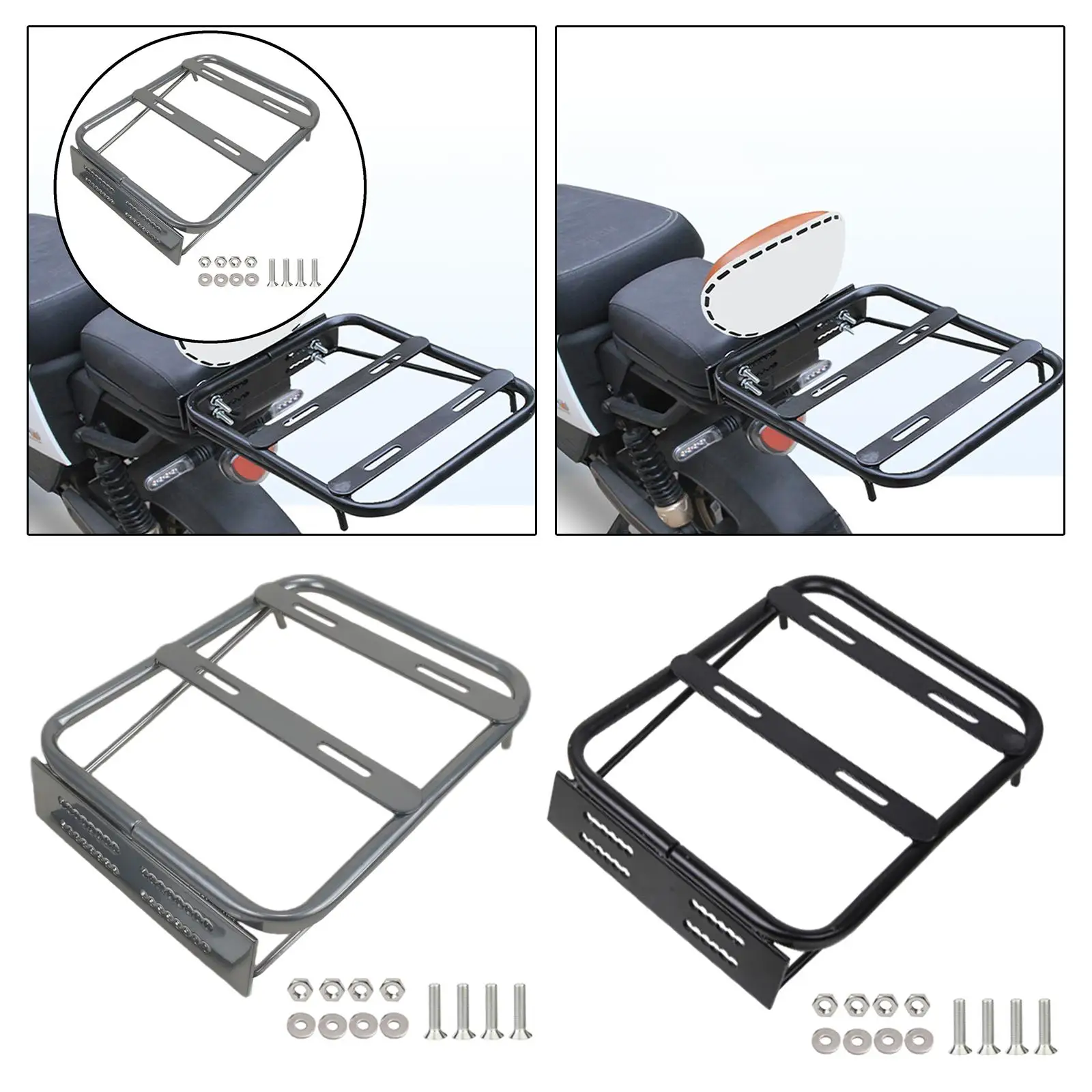 Motorbike Rear Tail Box Carrier Shelf Durable with Screw Replaces Motorcycle Rear Rack Backrest Storage Box Rack Extension Stand
