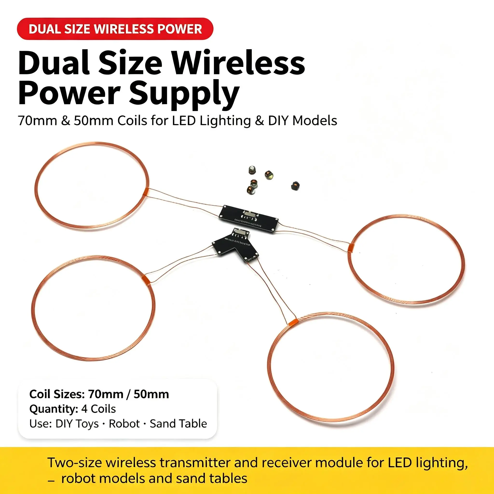 DYKB Wireless Power Transmitter 70MM Dual Coil TYPE-C USB Receiver Inductor LED Light DIY Toys Model Robot Sand Table Module Kit