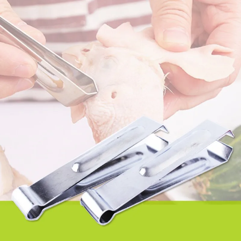Creative Stainless Steel Hair Removal Clip Pick Fish Bone Clip Chicken Hair Clip Kitchen Hair Removal Tool 2Pcs