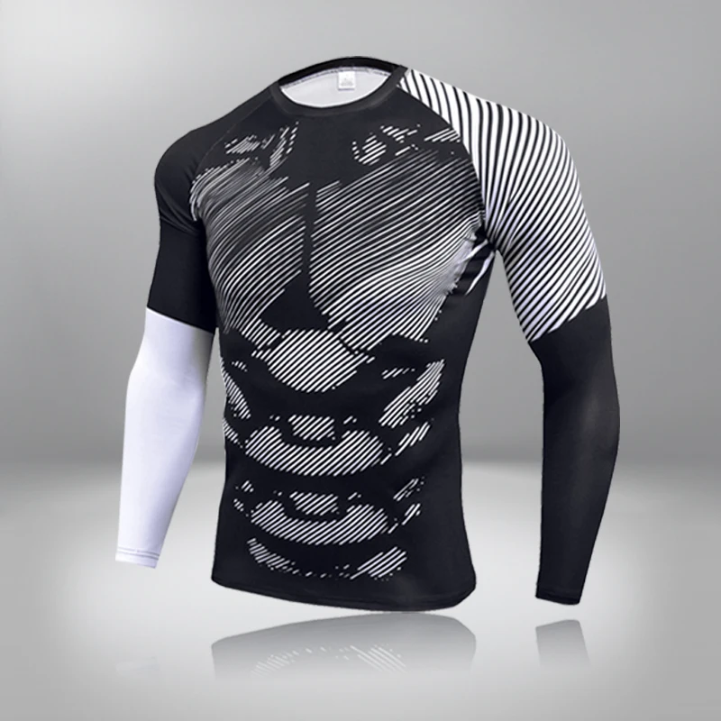 Men Running Sport Leggings Men's T-shirt Men Compression Fitness Tops Tee Quick Dry Tight Training Gym Sport Running Shirts