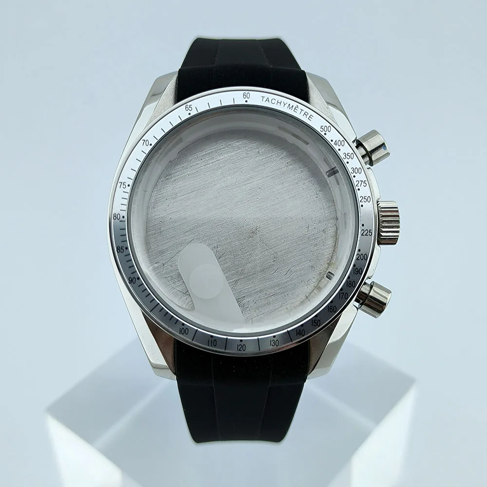 VK63 Chronograph Case VK63 Quartz Watch Case Fit 32.5mm Dial Stainless Steel Case Rubber Strap Men's Case Accessories