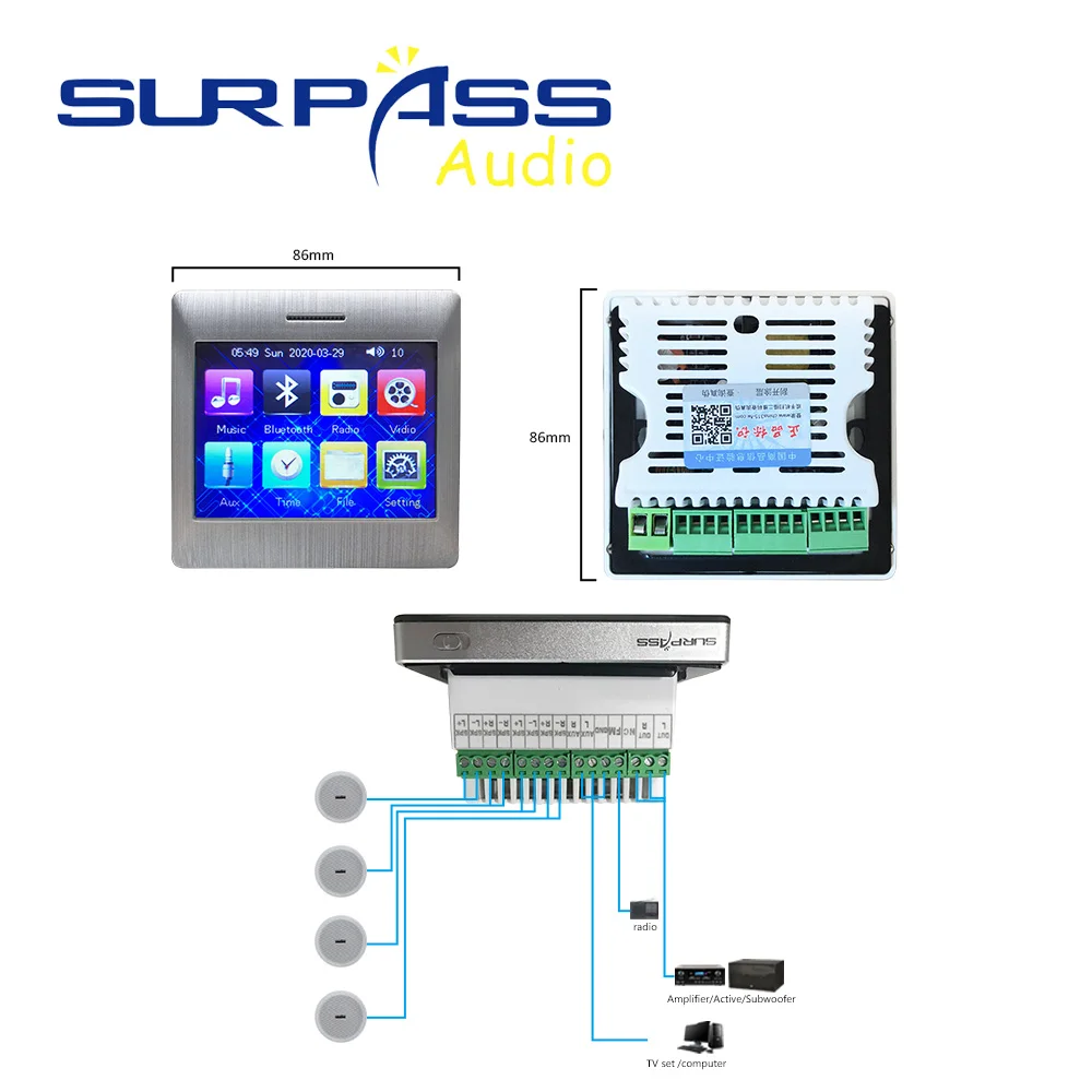 Mini Bluetooth Wall Amplifier 4CH Digital Audio Home Theater Background Music System Bathroom Frameless Stereo Ceiling Speaker