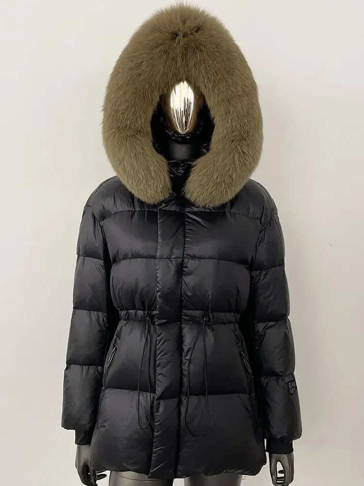 Luxurious 2024 Natural Real Raccoon Fox Fur Collar Hooded Winter Jacket Women 90% White Duck Down Coat Thick Warm Outerwear New