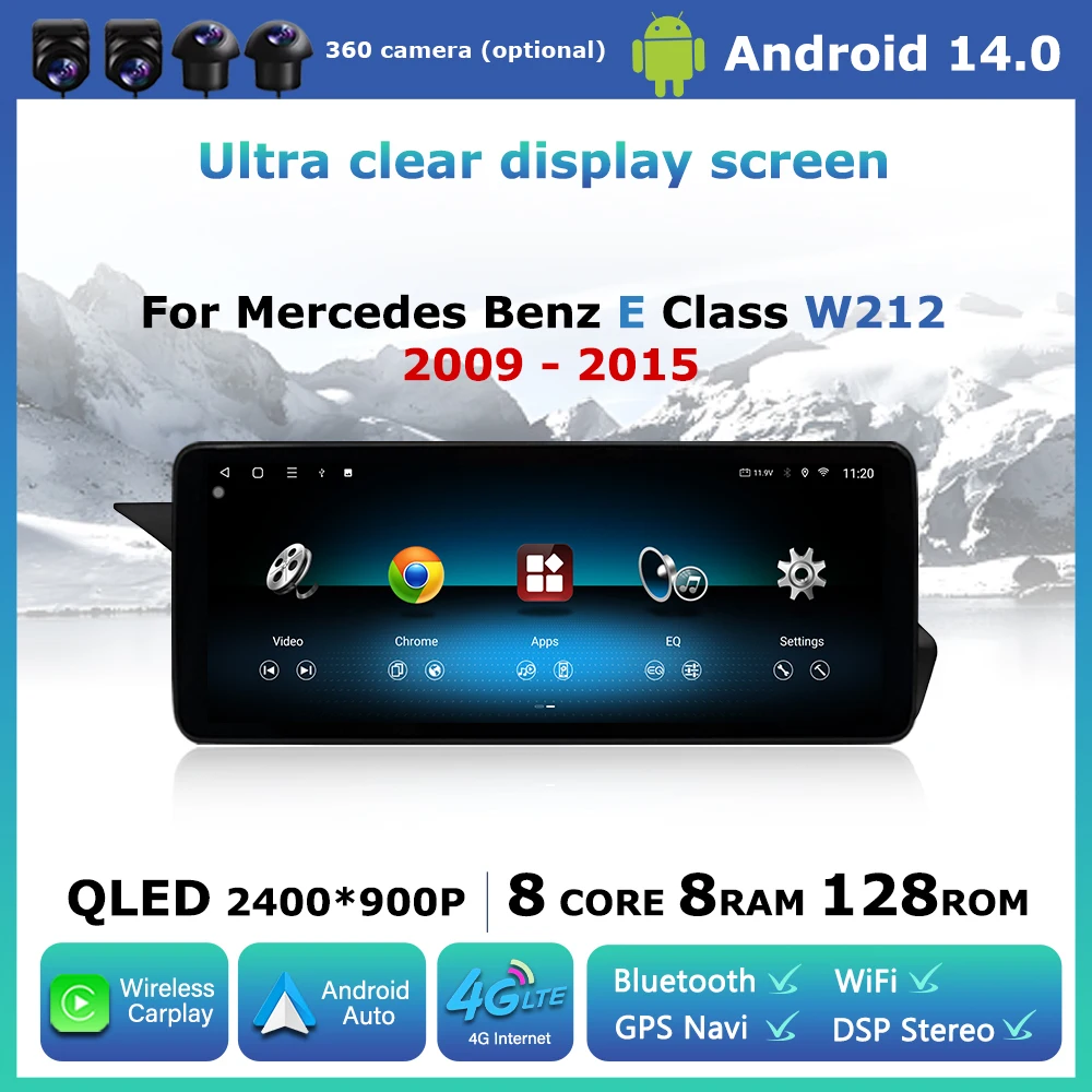 

Android 14 Car Radio Multimedia QLED Display for Mercedes Benz E Class W212 2009-2015 Wireless Carplay GPS Navi WiFi DSP Stereo