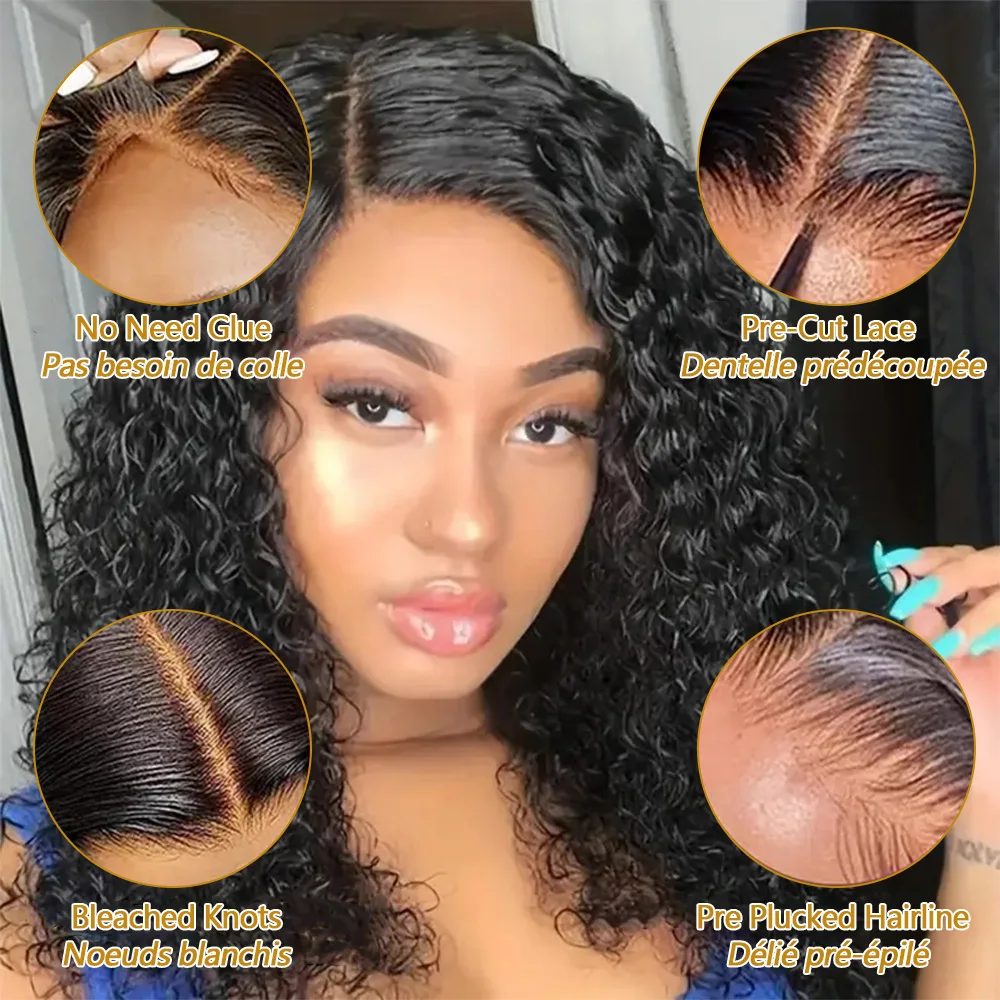 10-16 Short Bob Water Curly Wigs Human Hair 4x4 HD Lace Lace Human Hair Wigs Pre-Cut  Wig Glueless Wigs Human Hair Ready To Wear