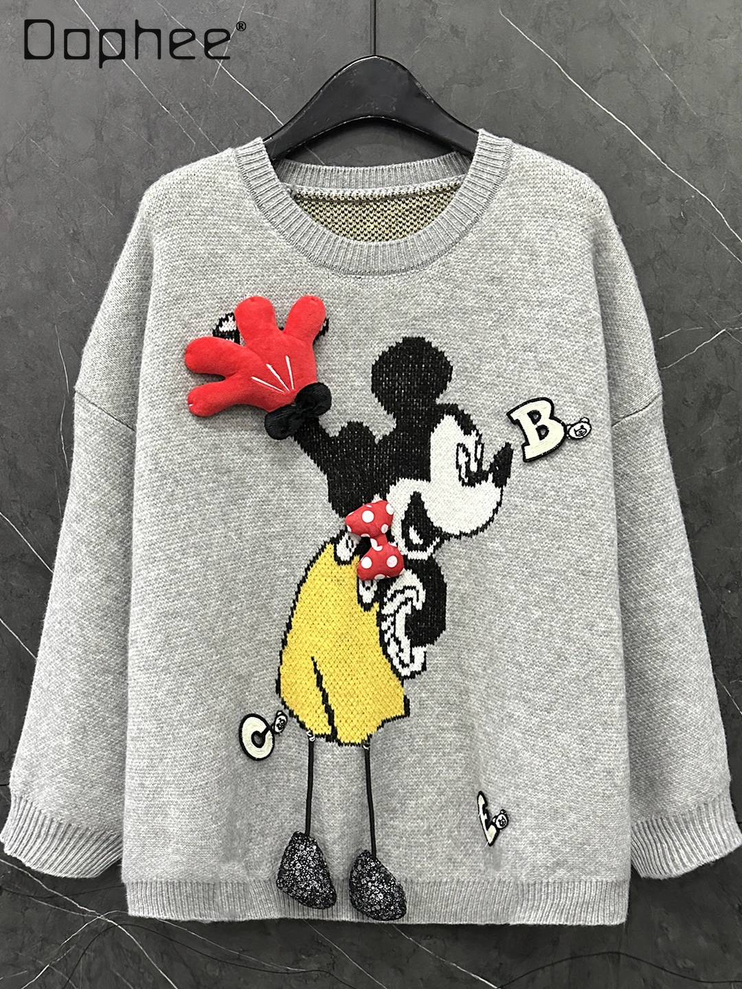 

2025 Autumn Winter New Cute Cartoon Knitted Round Neck Sweater Women Loose Casual Pullover Top Korean Fashion Sweater