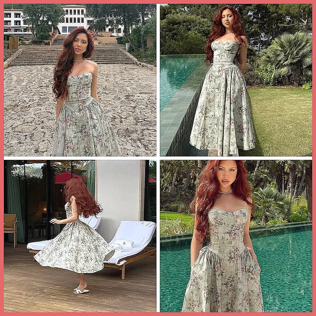 

Elegant Floral Print Sundress Women Sleeveless A-line Beach Party Dress Light Green (Character Count: 68)