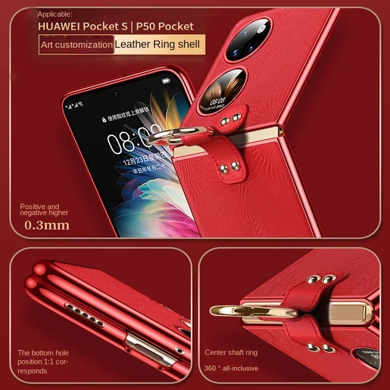 For Huawei P50 Pocket Genuine Leather Mobile Phone Case Folding Bracket Anti-Fall Protective Cover Pocket 2 view 3