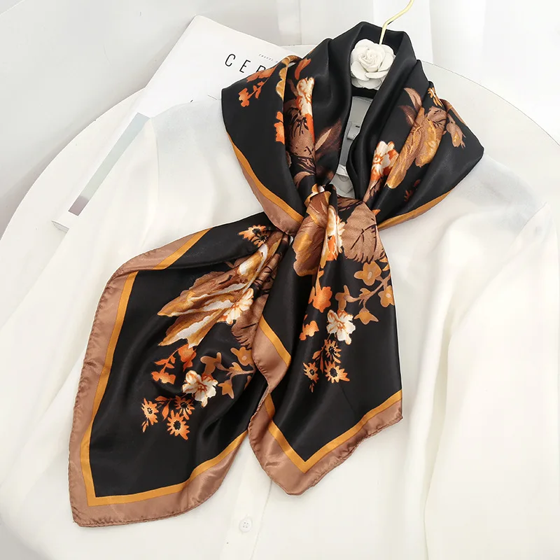 New Silk Shawls Square Scarf For Women Neckerchief Female Print Flowers Hair Bands Headband On The Head Wraps Foulard Hijab 2022