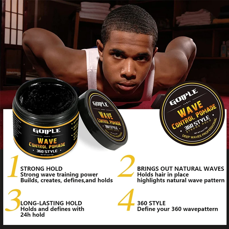 GOIPLE Strong Hold Wave Grease for Hair Styling Shine Deep Professional Forming Cream Wave Pomade Control for Black Men Sport