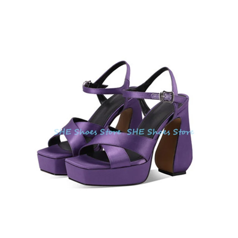 

Fashion 13Cm Super High Heel Women Sandals Square Toe Chunky Platform Silk Narrow Band Strange Heel Pumps Ladies Dress Shoes