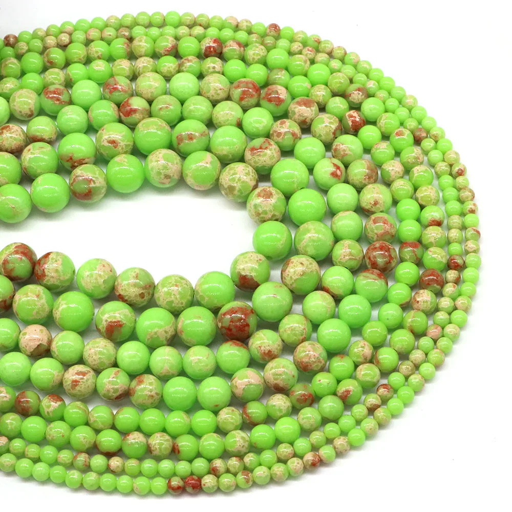 

4/6/8/10mm Green Shoushan Stone Beads Natural Crystal Snakeskin Jasper Gemstone Round Loose Bead for Jewelry Making DIY Bracelet