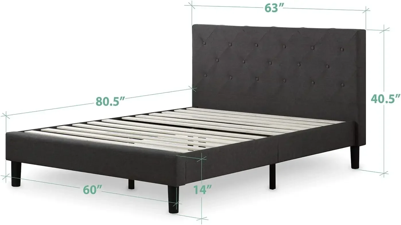 Upholstered Platform Bed Frame / Mattress Foundation, Wood Slat Support, No Box Spring Needed, Easy Assembly, Dark Grey,Queen