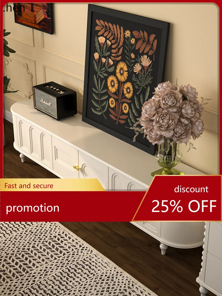 

HXL Solid Wood TV Cabinet and Coffee Table Set for Living Room in Cream Style