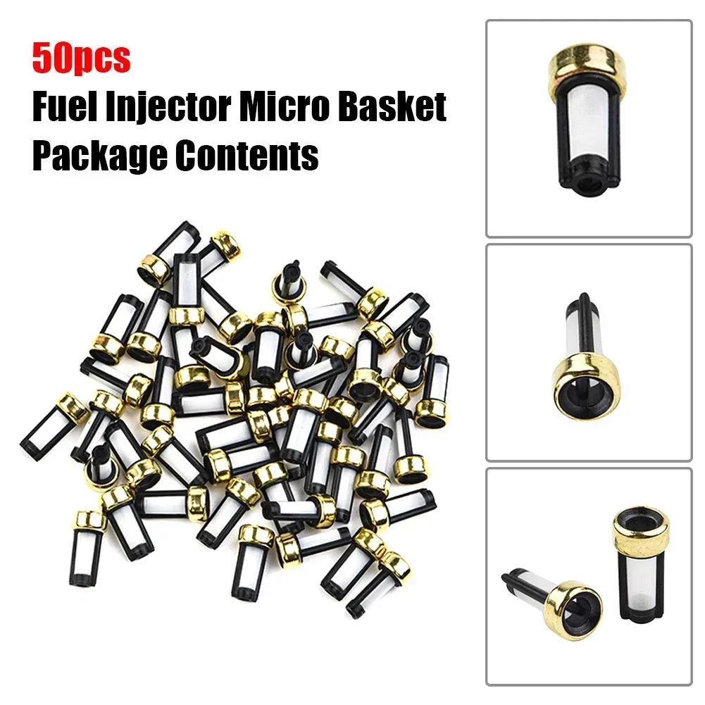 50pcs Car Fuel Injector Micro- Basket Filters Common Fit For ASNU03C Injector Repairing Kits Injectors Nylon Mesh Copper Tool