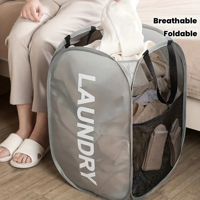1 PCS Large Capacity Foldable Laundry Basket - Breathable Mesh Panel, Used for Storing Towels Bed Sheets Clothes Storage Basket