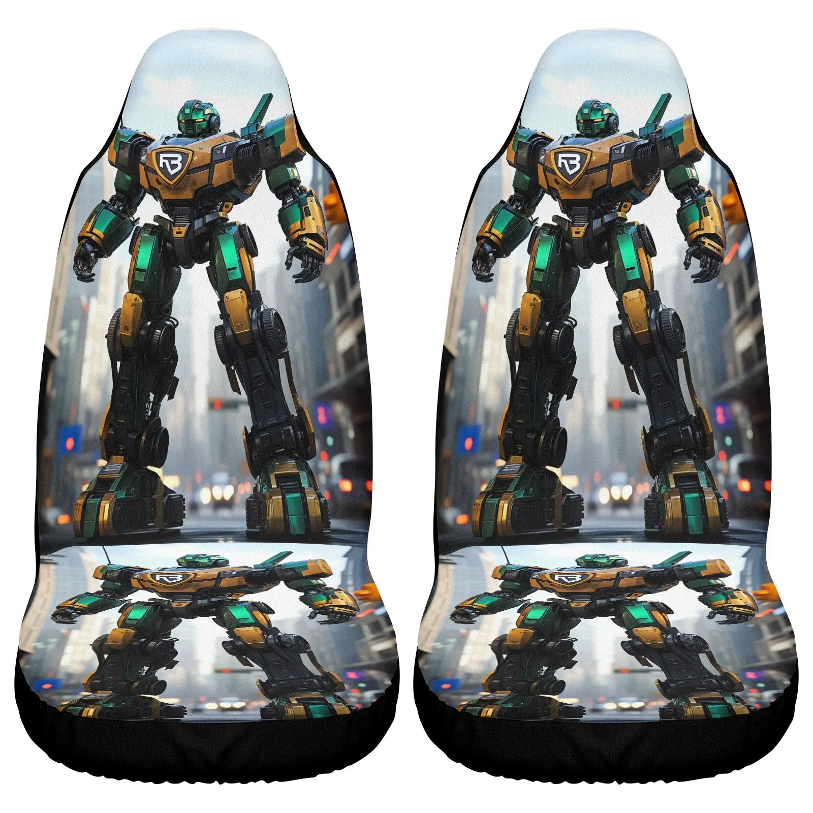 2pcs Car Seat Set Robot Warrior Battle Scene Suitable For All Vehicle Types, Including Sedans, SUVs, And Cars. A Perfect Gift Fo