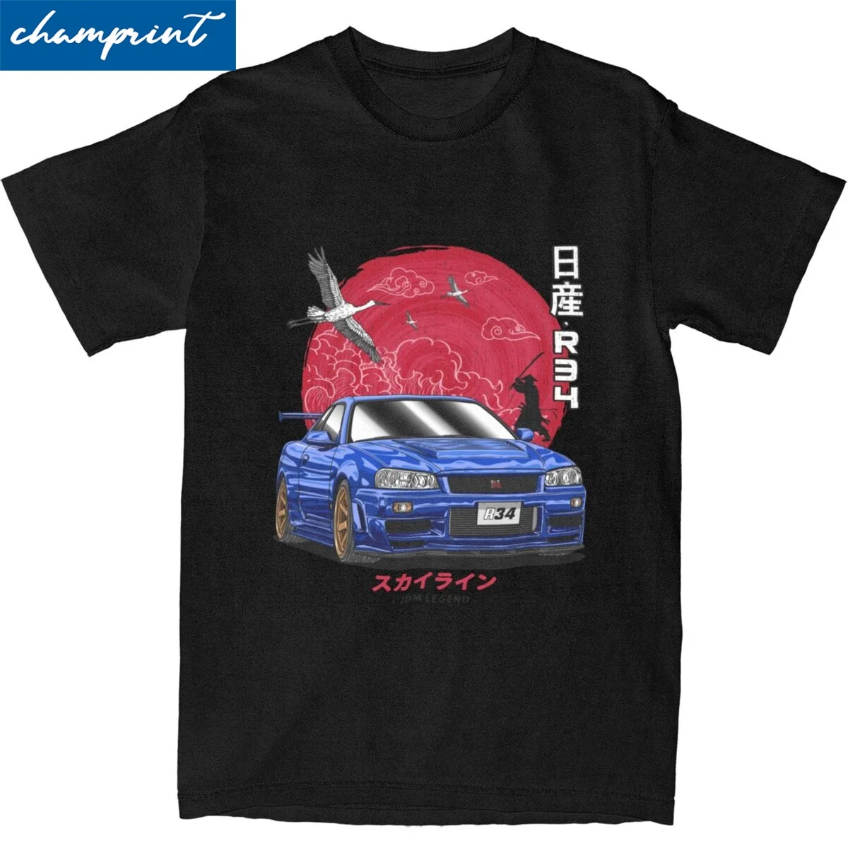 Skyline GT-R R34 T Shirt Men Cotton Tops Shirts Hip Hop Initial D Anime O-neck Short Sleeve