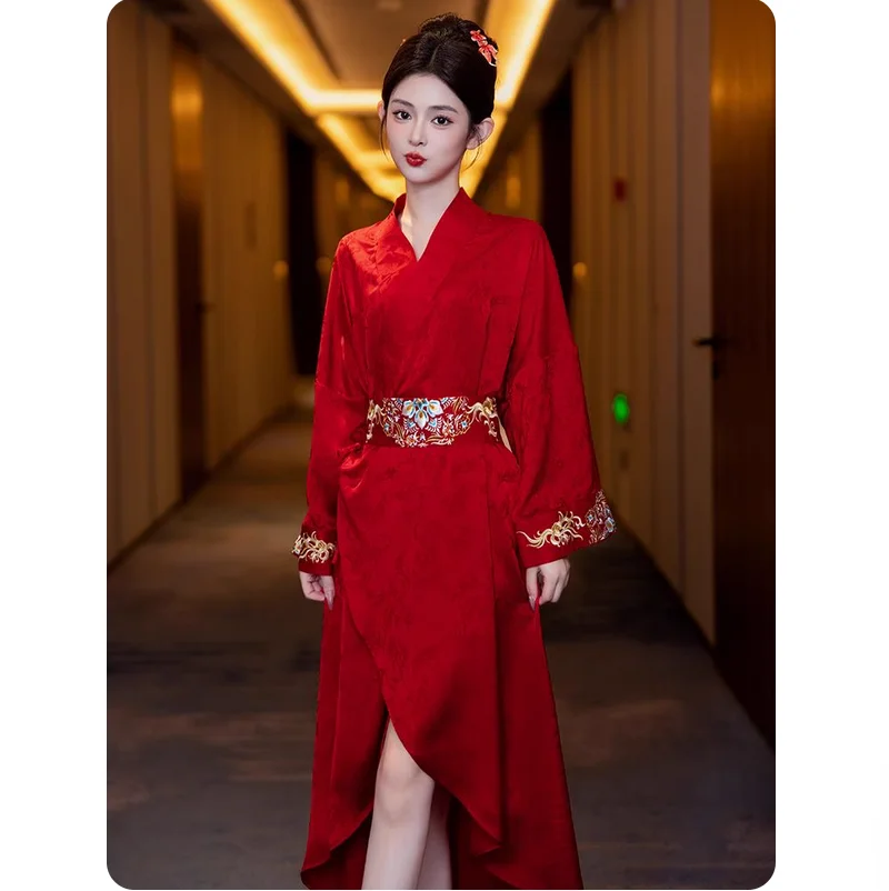

Morning gown, female bride's wedding nightgown, high-end feeling nightgown, red zodiac year winter long nightgown, bathrobe