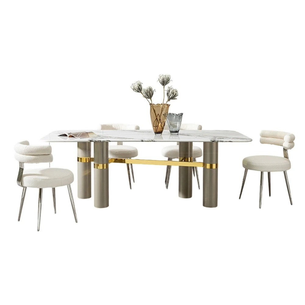 Light luxury rectangular marble dining table villa large apartment high luxury long dining table
