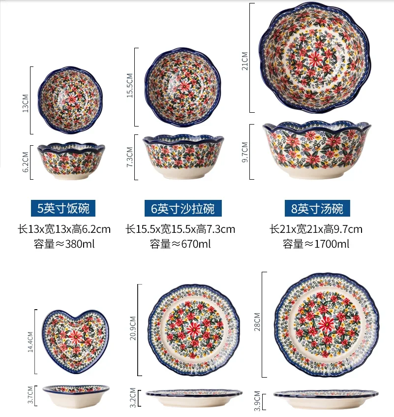 Polish Style Daisy Ceramic Bowl Binaural Bowl Dinner Plate Home Dessert Bowl Plant Flower Vintage Tableware Kitchen,Dining & Bar