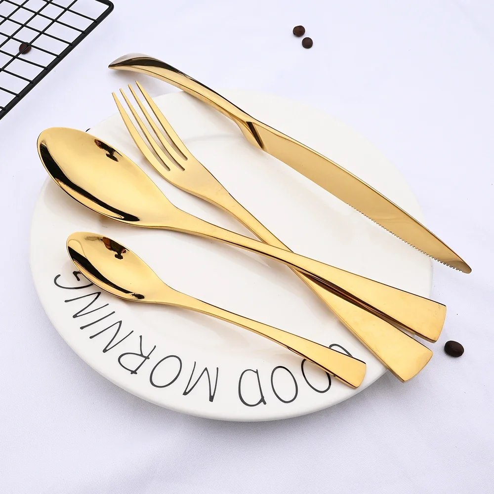 20Pcs Gold Dinnerware Set Stainless Steel Tableware Set Knife Fork Spoon Flatware Set Cutlery Set Knife Fork Spoon Tea Spoon