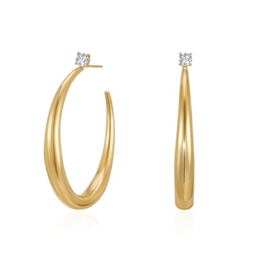 

Large Gold Hoop Earrings: Chunky Big Dangle Half Hoop Earrings for Women 14K Gold Plated Hypoallergenic Lightweight Statement T