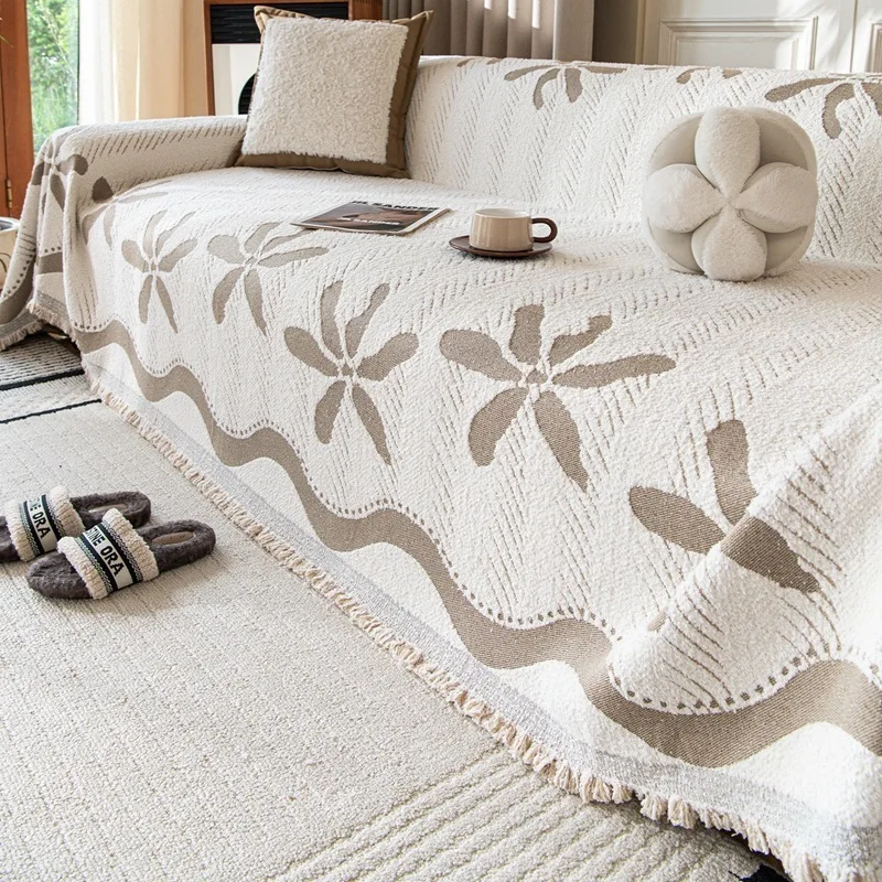 Microfiber Fleece Sofa Towel with Tassels Geometric Jacquard Living Room CouchCovers Leisure Blanket Home Decor Sofa Slipcovers