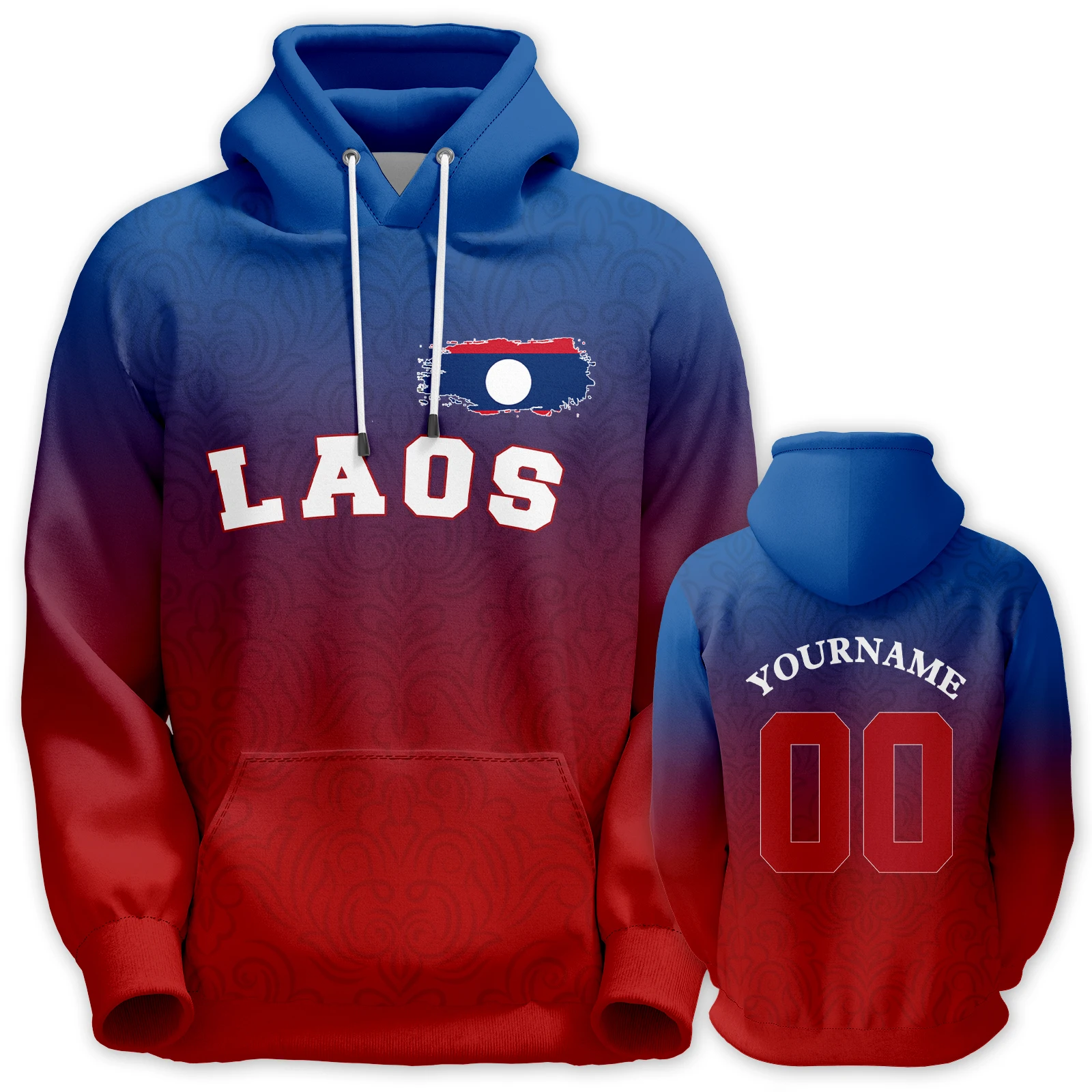 Custom Laos Basketball Hoodie National Flag Design Pullover Sweatshirts 3D Print Name Number Tracksuit for Men Women Youth