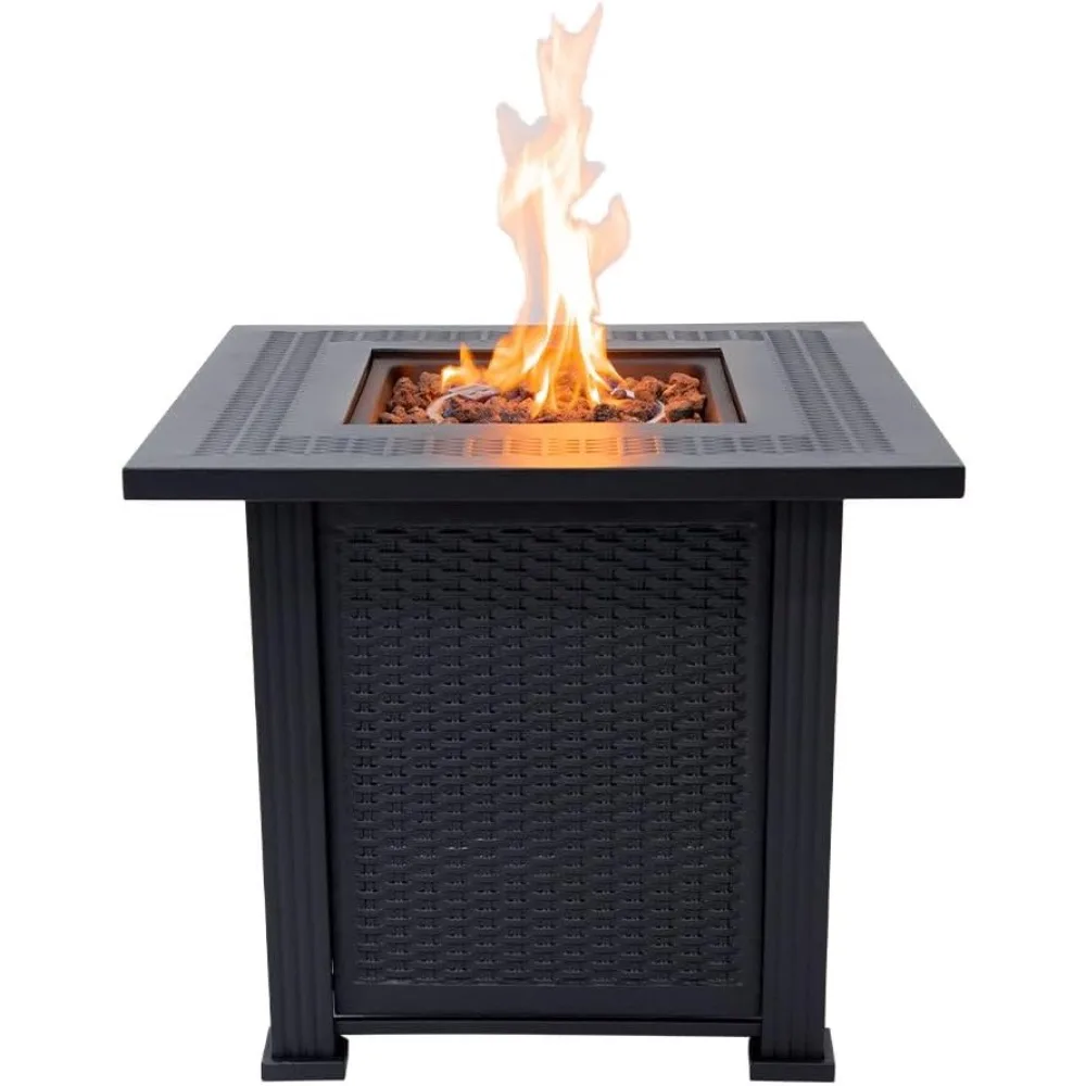 

Lausanne Propane Fire Pit Table 28” Outdoor Firepit 50,000 BTU Firepits for Outside with Lava Rocks and Removable Lid Metal Fire