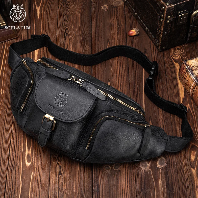

Top-grain cowhide multi-functional waist bag for men, large-capacity genuine leather motorcycle chest bag