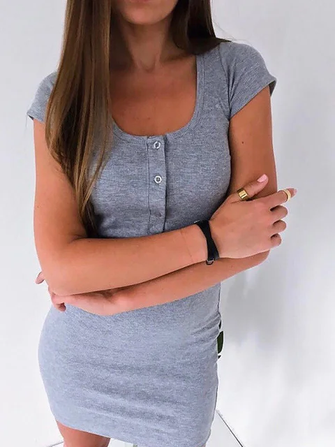 Letnia sukienka 2024 Jesień Kobiety Seksowna Casual Knit Sheath Mini Sukienki Damskie Solid V Neck Chest Button Short Sleeve Bodycon Dress