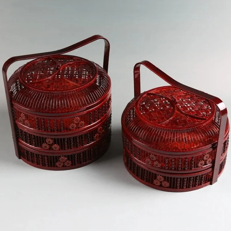 Basket Handle With Lid Round Hollow Two Floors Three Floors Wedding Basket Moon Cake Box Fruit Storage Boxes