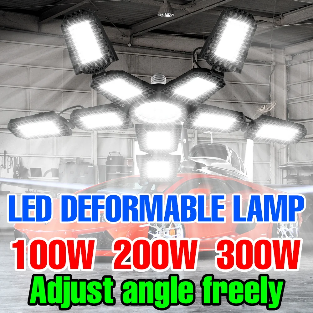 

300 Вт светодиодный E27 лампа для гаража 220 В прожектор складной деформируемый потолочный светильник 110 В домашняя парковка мастерская освещение подвала